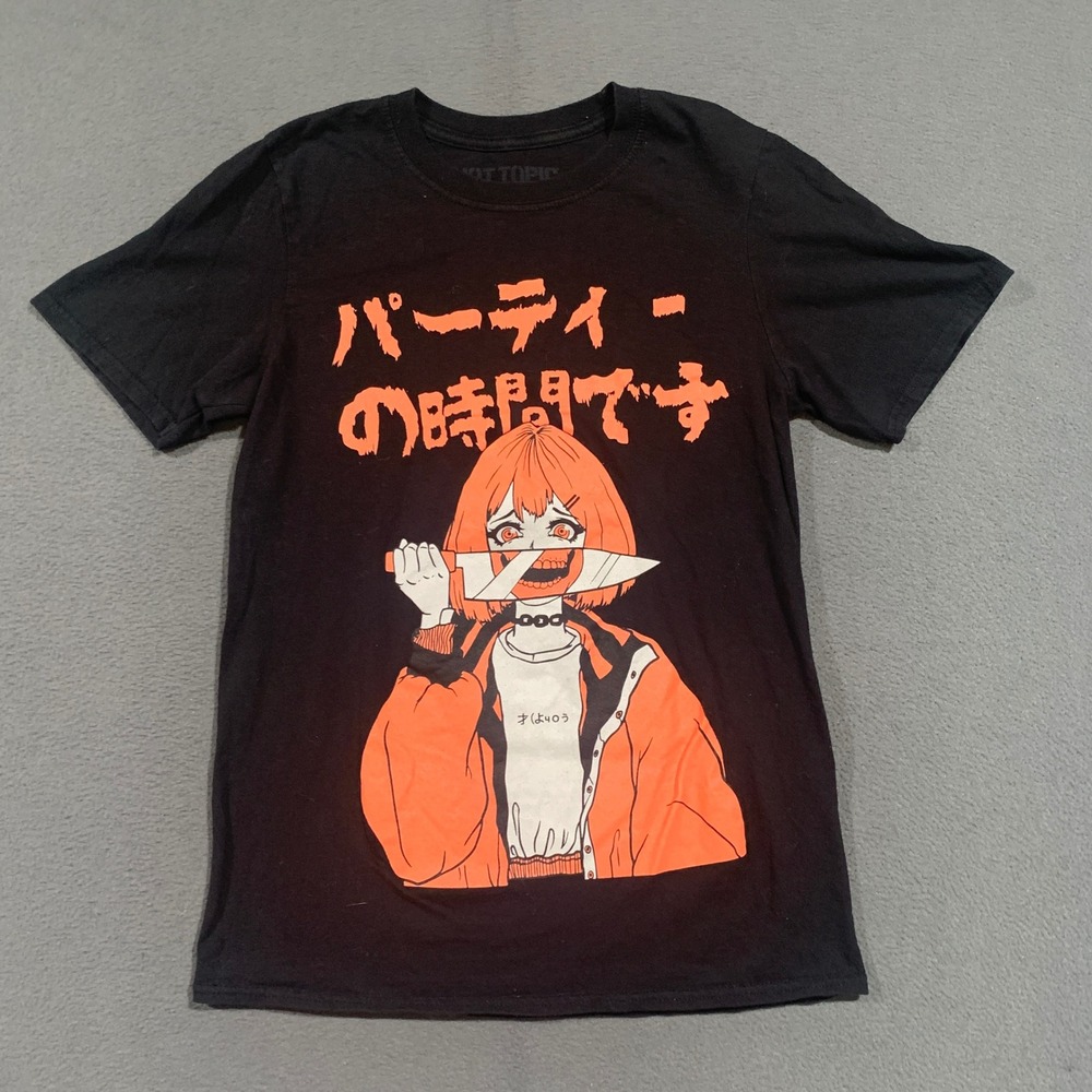 Hot Topic Anime‎ Girl Horror Graphic T-Shirt Black Orange Small Japanese Text